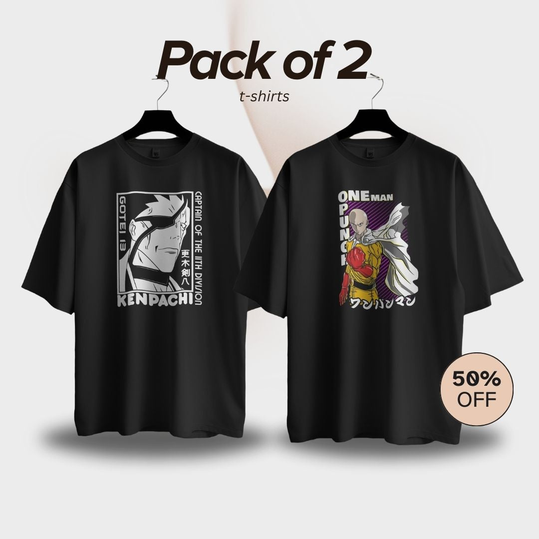 Kenpachi + One Punch Man T-Shirt Combo